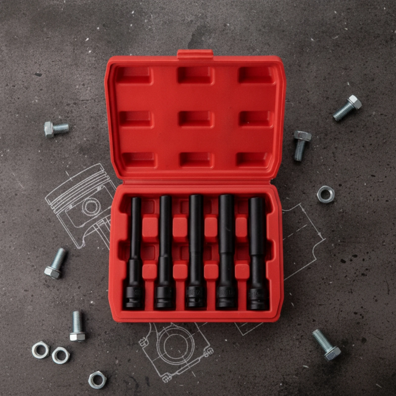 5 Pieces Impact Socket Set with Case Slim-Profile Socket Set with Case Sockets Heavy-Duty for Mechanics, Automotive Repair
5 Pieces Impact Socket Set with Case Slim-Profile Socket Set with Case Sockets Heavy-Duty for Mechanics, Automotive Repair