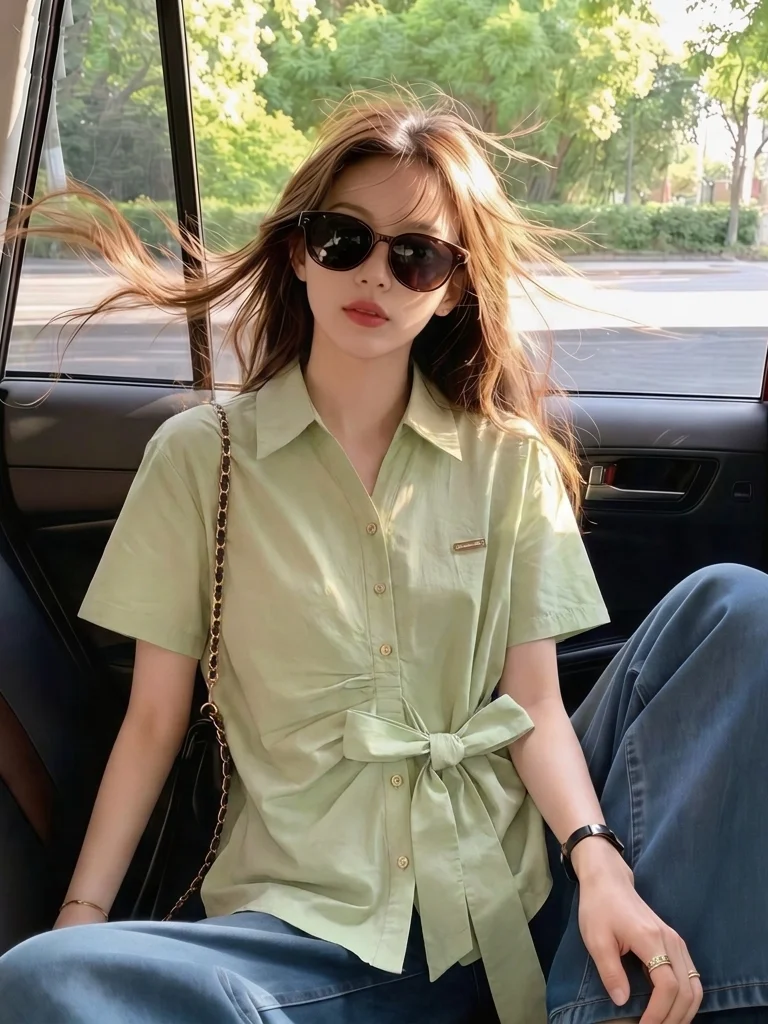 Green Short Sleeve Shirt Women's Design Sense Shoulder Width Regular Summer New plus Size Sweet Salt Waist Inward Top
Green Short Sleeve Shirt Women's Design Sense Shoulder Width Regular Summer New plus Size Sweet Salt Waist Inward Top