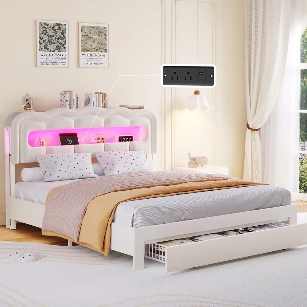 Full Size Velvet Bed with Storage, LED Lights, Charging Station, No Box Spring Needed, Easy Assembly, Cream
Full Size Velvet Bed with Storage, LED Lights, Charging Station, No Box Spring Needed, Easy Assembly, Cream