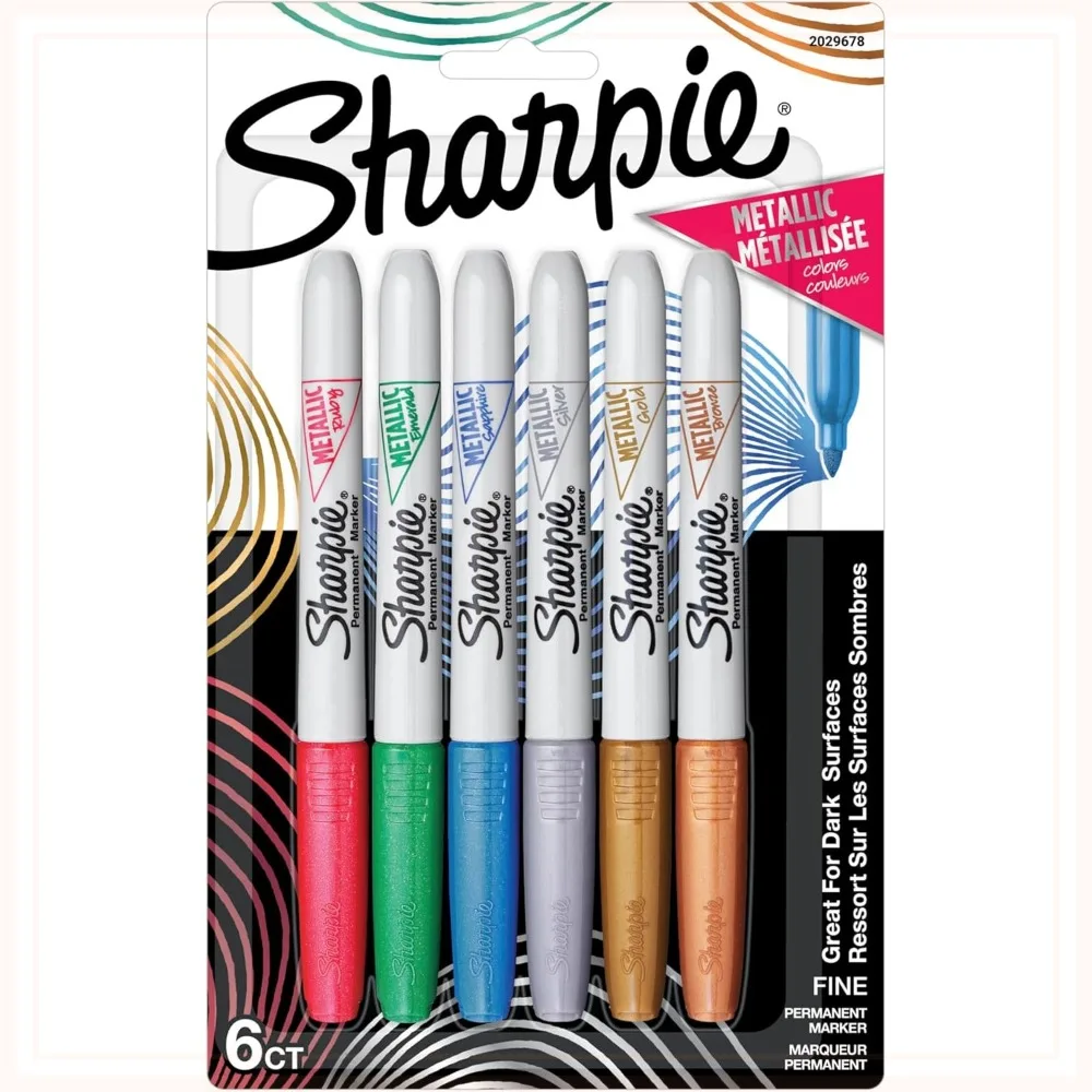 Metallic Permanent Markers, Fine Tip, Assorted Colors, 6 Count - Quick Drying, Great for Dark Surfaces
Metallic Permanent Markers, Fine Tip, Assorted Colors, 6 Count - Quick Drying, Great for Dark Surfaces