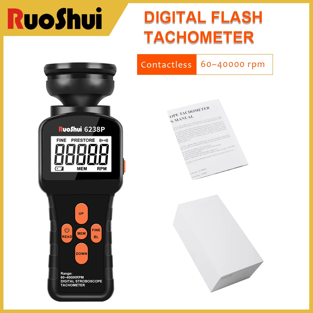 RuoShui 6238P High-Precision Digital Flash Tachometer Contactless 39999 Speedmeter Clear LCD Display Rotation Speed RPM Tester
RuoShui 6238P High-Precision Digital Flash Tachometer Contactless 39999 Speedmeter Clear LCD Display Rotation Speed RPM Tester