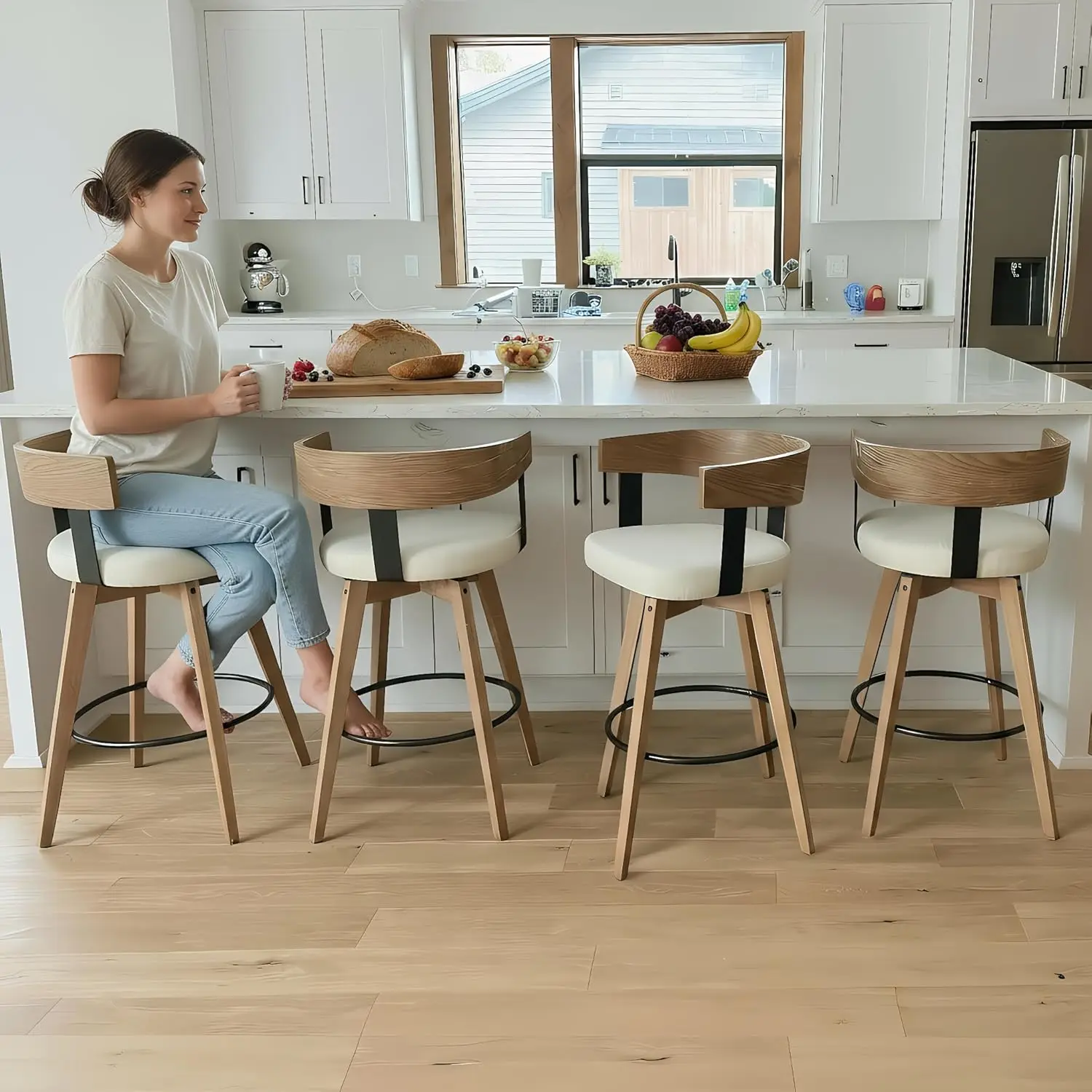 Swivel Bar Stools Set of 4-26" Counter Height Bar Stool with Footrest - Modern Wood Barstools with Linen, Customized
Swivel Bar Stools Set of 4-26" Counter Height Bar Stool with Footrest - Modern Wood Barstools with Linen, Customized