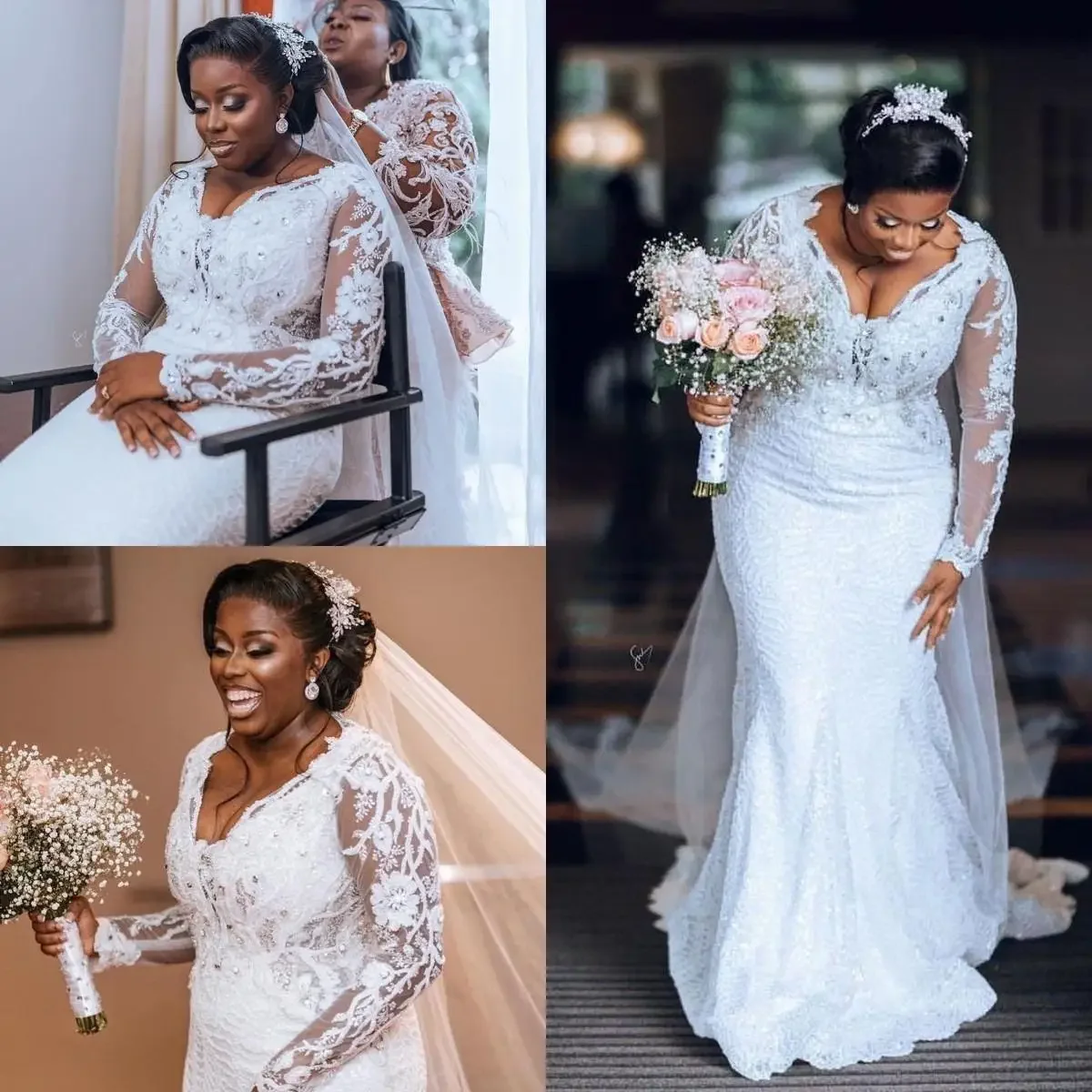 Customized African Mermaid Wedding Dresses Plus Size Full Sleeves Lace Appliques Beaded Vestidos De Novia V Neck Long Bridal Gow
Customized African Mermaid Wedding Dresses Plus Size Full Sleeves Lace Appliques Beaded Vestidos De Novia V Neck Long Bridal Gow