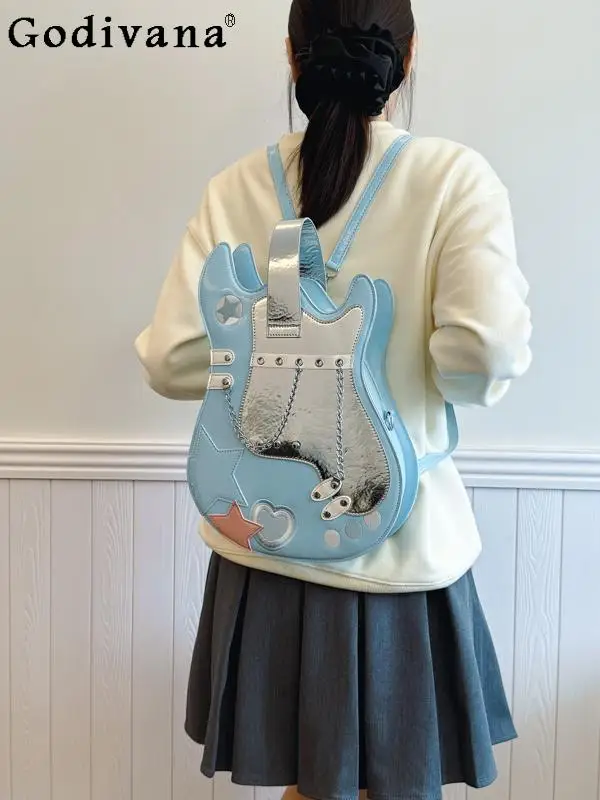 Japanese sweet cool wind rivet chain contrasting color creative guitar handbag cute sweet lady cos comic show crossbody backpack
Japanese sweet cool wind rivet chain contrasting color creative guitar handbag cute sweet lady cos comic show crossbody backpack