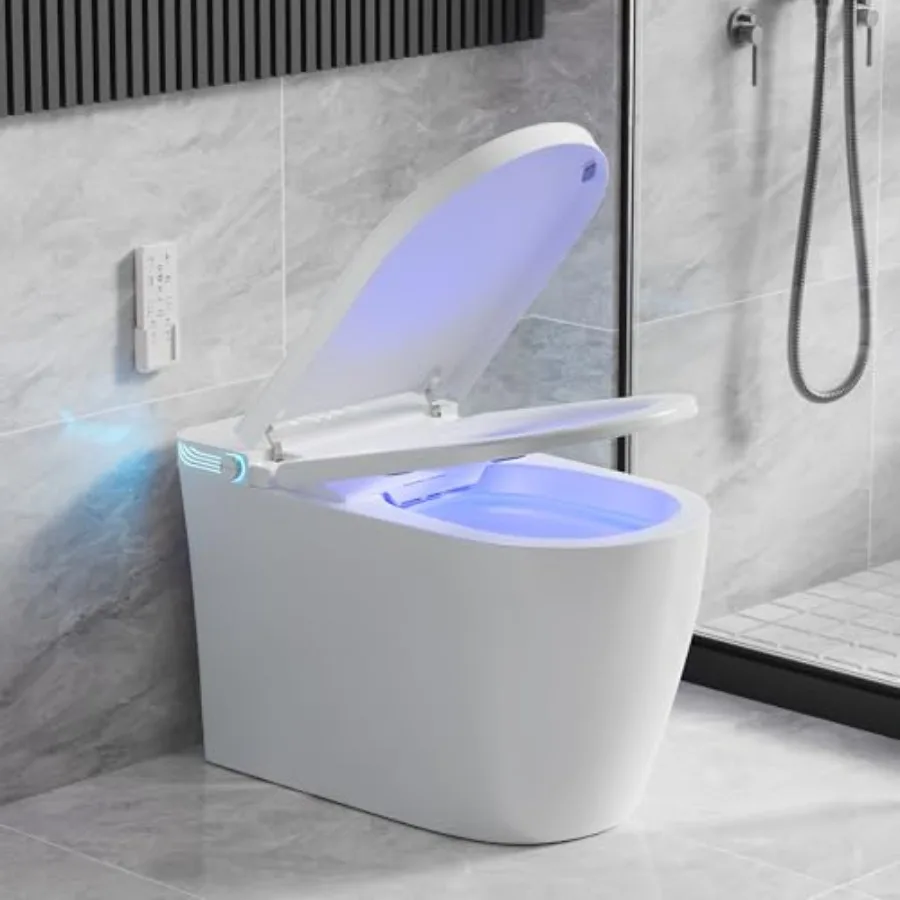 Smart toilet for bathroom use, ceramic white, with bidet, heated seat, dryer, auto-lift lid, soft-close, tankless electric desi
Smart toilet for bathroom use, ceramic white, with bidet, heated seat, dryer, auto-lift lid, soft-close, tankless electric desi