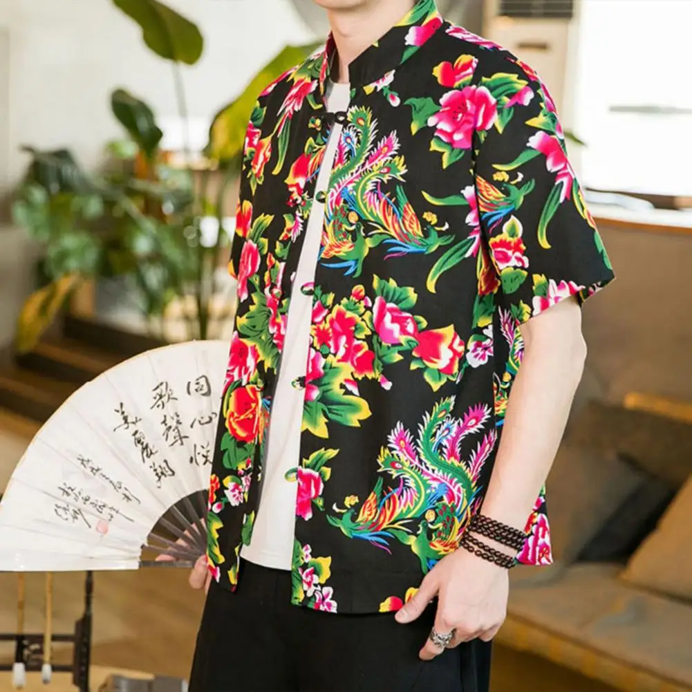 Traditional Fit Men Button-up Shirt Vintage Chinese Style Men's Summer Shirt with Northeastern Flower Pattern Stand Collar
Traditional Fit Men Button-up Shirt Vintage Chinese Style Men's Summer Shirt with Northeastern Flower Pattern Stand Collar