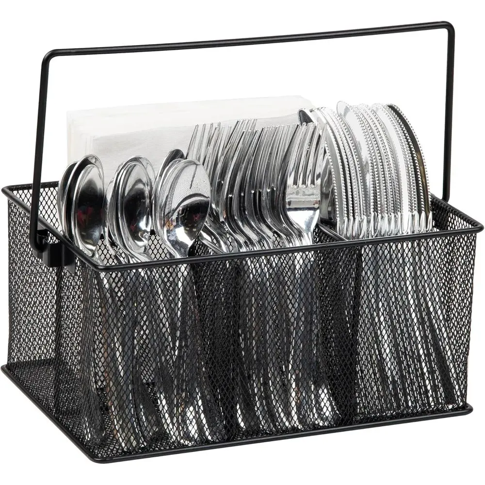 Black Metal Mesh Multi-Pose Storage Caddy with 4 Compartments and Handle for Desk Organization
Black Metal Mesh Multi-Pose Storage Caddy with 4 Compartments and Handle for Desk Organization