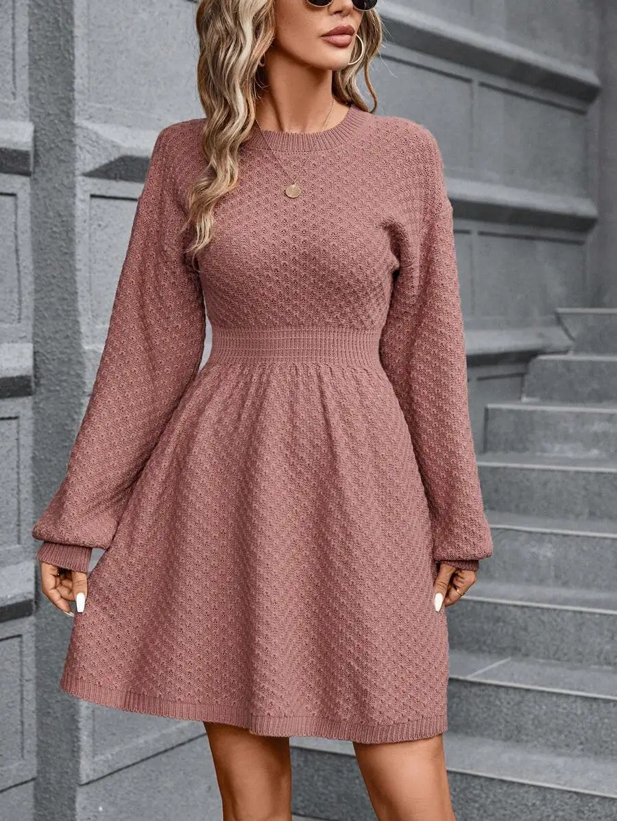 Women’s Dusty Rose Long Sleeve Knit A-Line Dress With Textured Stitch, Fitted Waistband, Casual Autumn Winter Sweater Dress
Women’s Dusty Rose Long Sleeve Knit A-Line Dress With Textured Stitch, Fitted Waistband, Casual Autumn Winter Sweater Dress