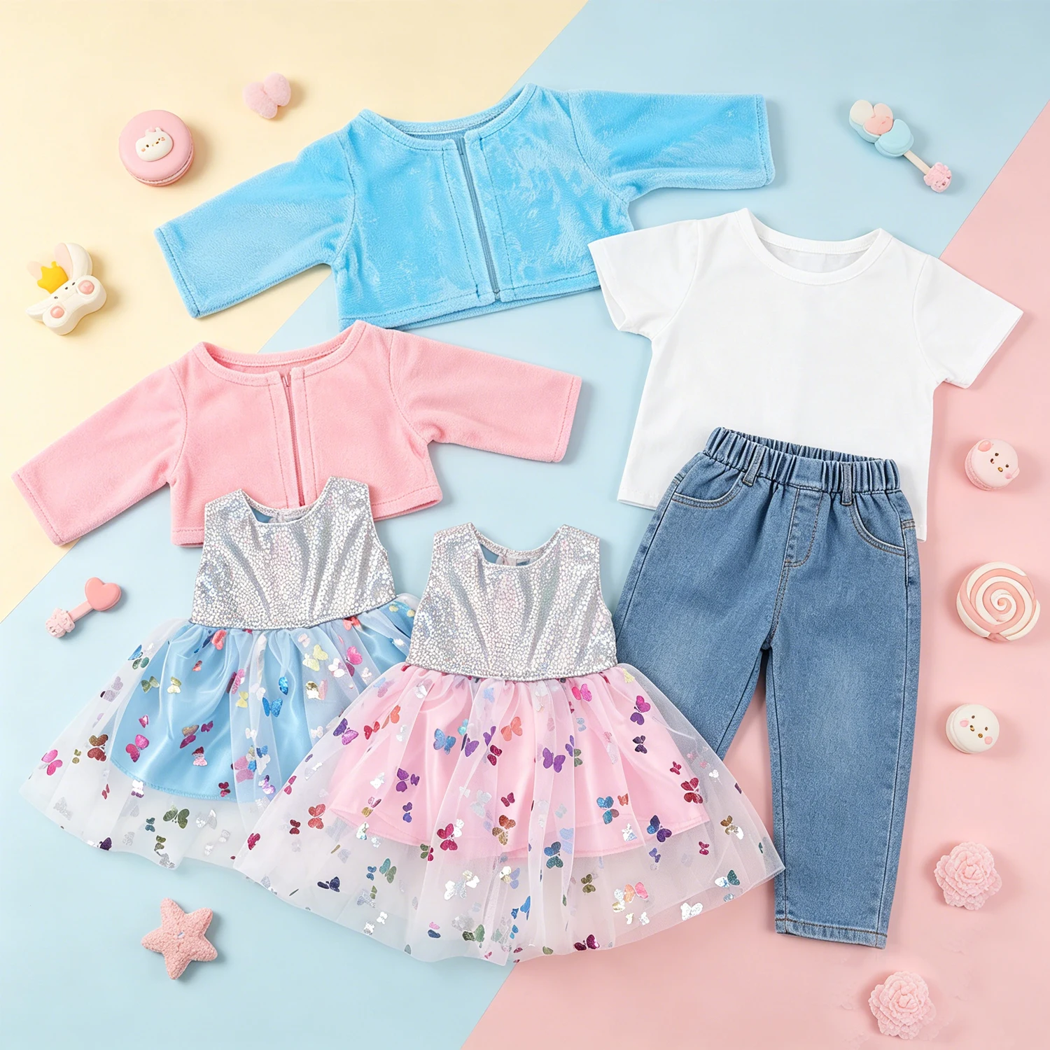 Cute 18 Inch Doll Clothes Set Butterfly Tulle Dress & Casual Outfits Cardigan + Skirt for 4cm Baby Newborn,OG Girl Dolls Toy
Cute 18 Inch Doll Clothes Set Butterfly Tulle Dress & Casual Outfits Cardigan + Skirt for 4cm Baby Newborn,OG Girl Dolls Toy