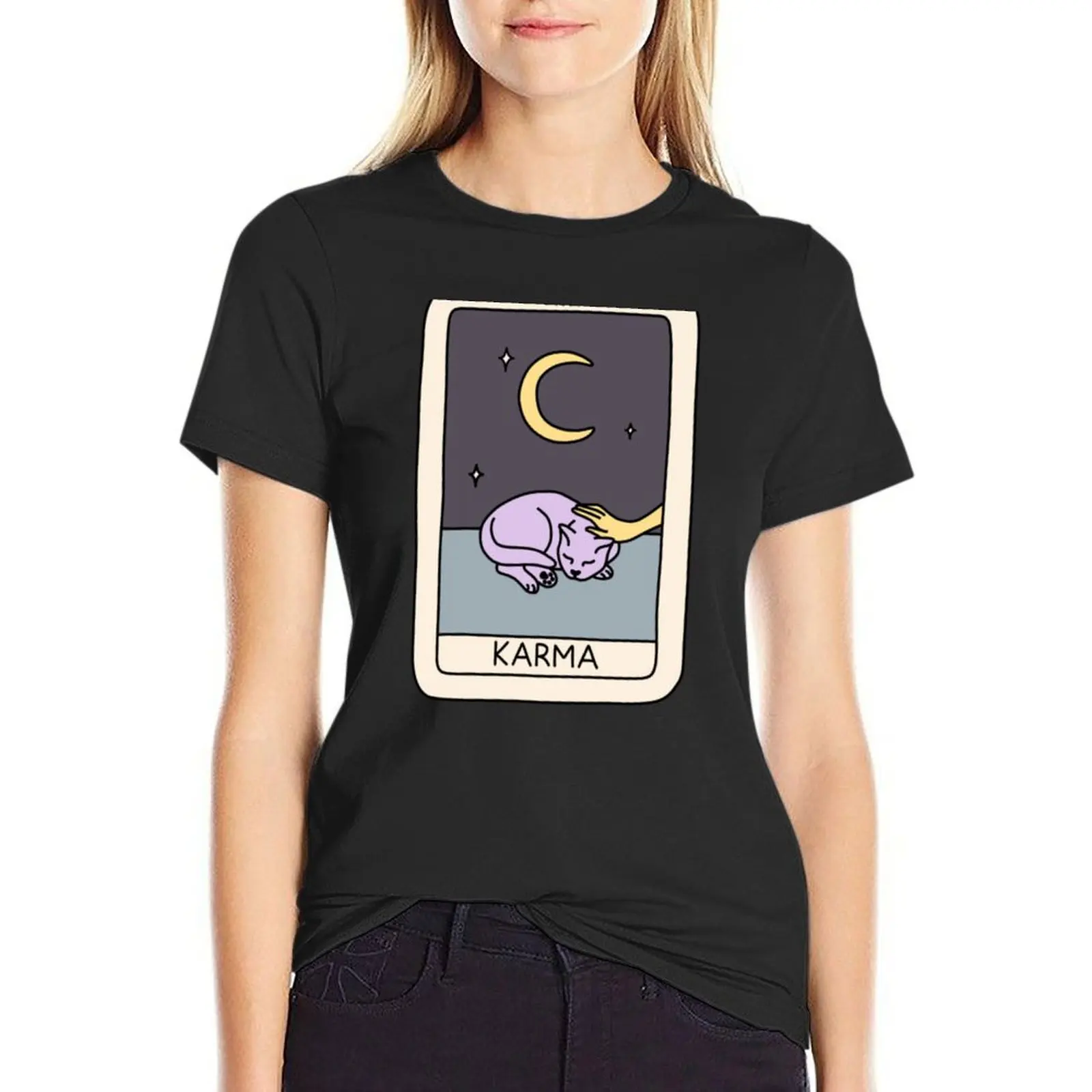 Karma is a Cat Tarot Card Poster T-Shirt blanks tops vintage t shirts for Women
Karma is a Cat Tarot Card Poster T-Shirt blanks tops vintage t shirts for Women