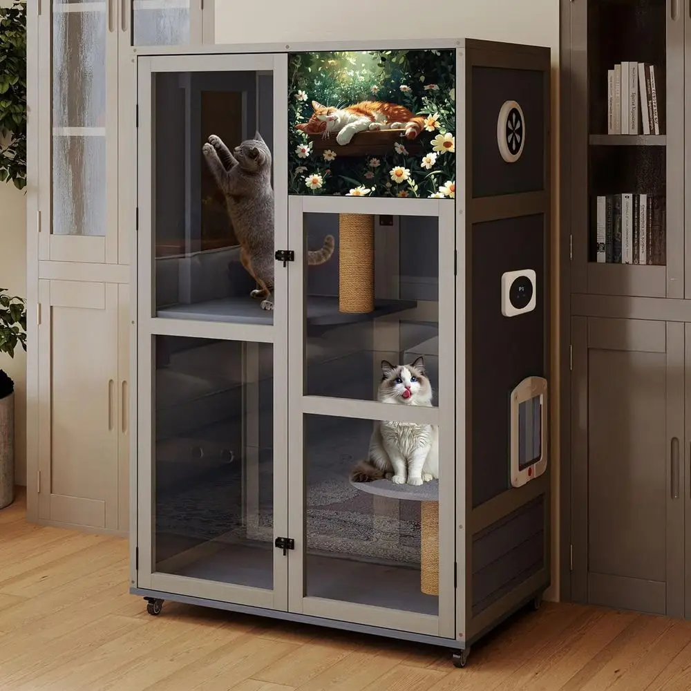 Multi-Level Wooden Cat Villa with Air Purifier, Scratching Posts, and Odor Control (Gray)
Multi-Level Wooden Cat Villa with Air Purifier, Scratching Posts, and Odor Control (Gray)
