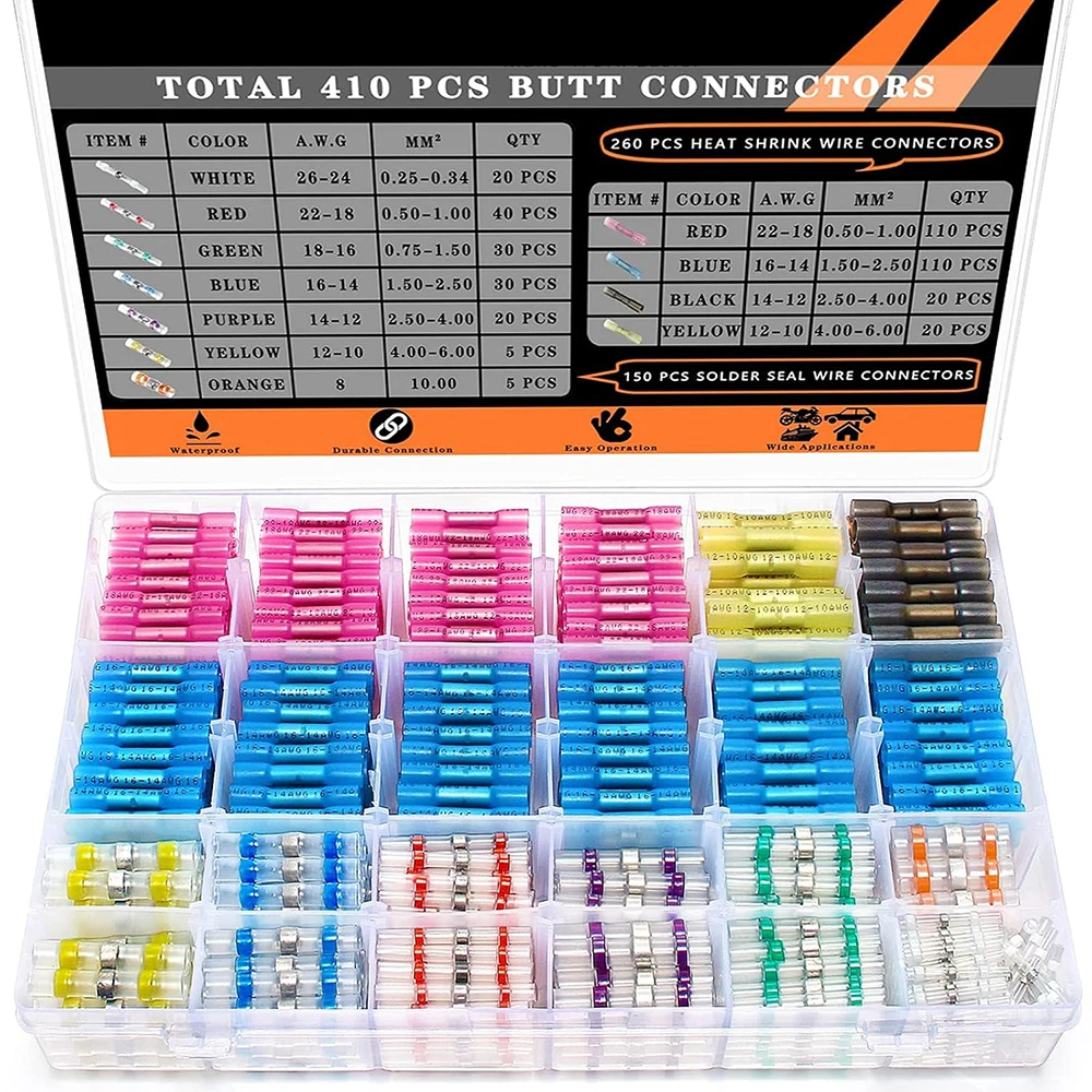 410PCS docking crimping welding sealing wire heat shrink docking plug, waterproof connector, automotive electrical terminal kit
410PCS docking crimping welding sealing wire heat shrink docking plug, waterproof connector, automotive electrical terminal kit