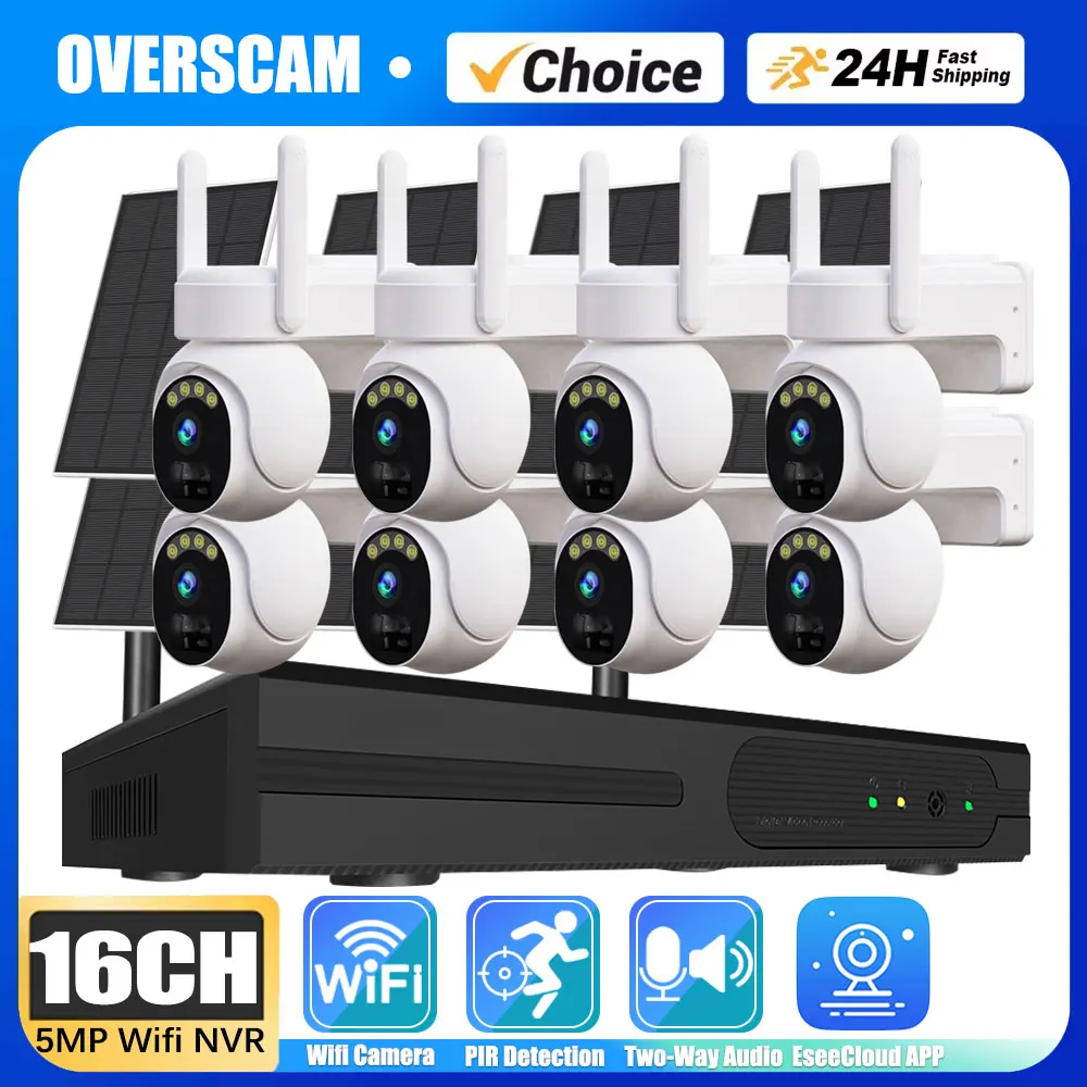 Wireless Solar PTZ Home Security Auto Tracking AUdio Camera System 5MP 16CH WIFI NVR System Wireless Set CCTV Surveillance Kit
Wireless Solar PTZ Home Security Auto Tracking AUdio Camera System 5MP 16CH WIFI NVR System Wireless Set CCTV Surveillance Kit