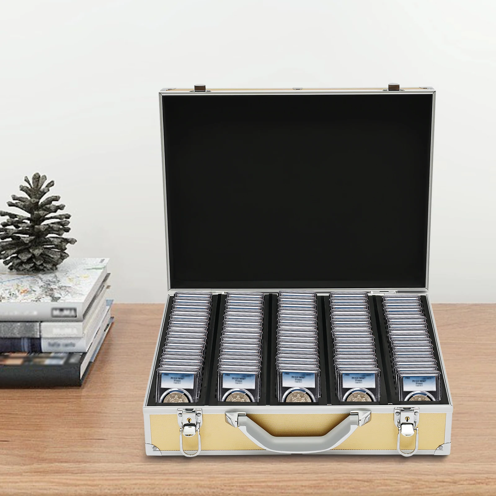 5-Compartment 100-Coin Aluminum Alloy Storage Box Security Latch with Keys Sponge-Lined Portable Organizer for Coin Collectors
5-Compartment 100-Coin Aluminum Alloy Storage Box Security Latch with Keys Sponge-Lined Portable Organizer for Coin Collectors