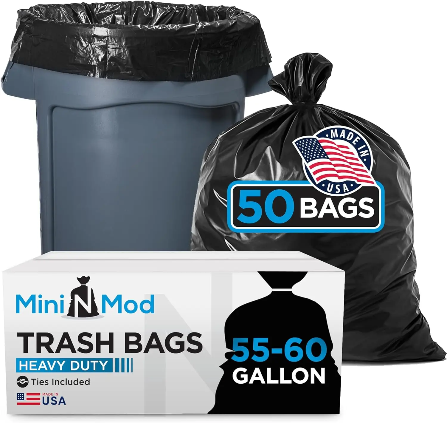 55-60 Gallon Trash Bags Heavy Duty 50 Count Large Black Garbage Bags for Outdoor Leaf Commercial Use with Reinforced Seams
55-60 Gallon Trash Bags Heavy Duty 50 Count Large Black Garbage Bags for Outdoor Leaf Commercial Use with Reinforced Seams