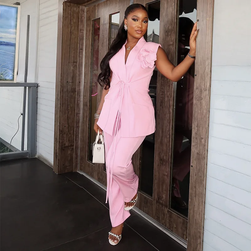 Pink Summer 2 Piece Women Suit Set Vest+Pants Trousers Sexy Sleeveless Belted 3D Flower Party Gown Formal Office Lady Jacket
Pink Summer 2 Piece Women Suit Set Vest+Pants Trousers Sexy Sleeveless Belted 3D Flower Party Gown Formal Office Lady Jacket