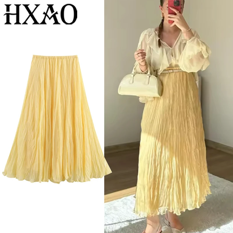 HXAO Women Skirt Yellow Pleated Long Skirt Summer Elegant Women's Skirts High Waist Ruffled Midi Skirt Fairy Casual Woman Skirts
HXAO Women Skirt Yellow Pleated Long Skirt Summer Elegant Women's Skirts High Waist Ruffled Midi Skirt Fairy Casual Woman Skirts