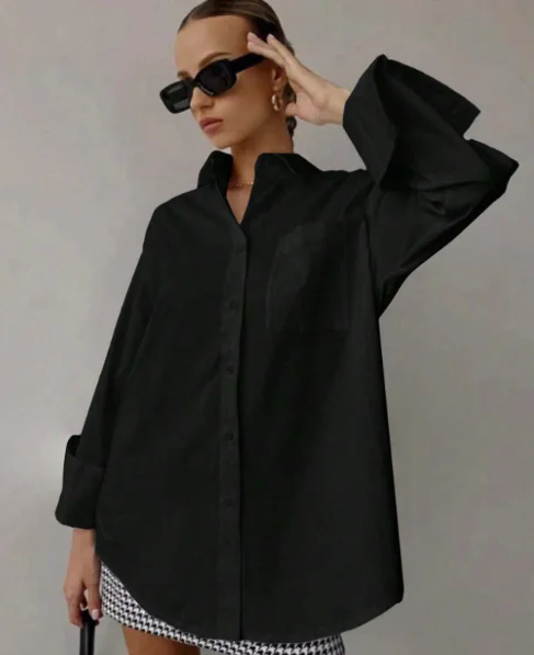 Spring Autumn Women's Fashion Loose Shirt Casual Solid Color Long Sleeves Lapel Single Breasted Women Commuting Blouses Top
Spring Autumn Women's Fashion Loose Shirt Casual Solid Color Long Sleeves Lapel Single Breasted Women Commuting Blouses Top