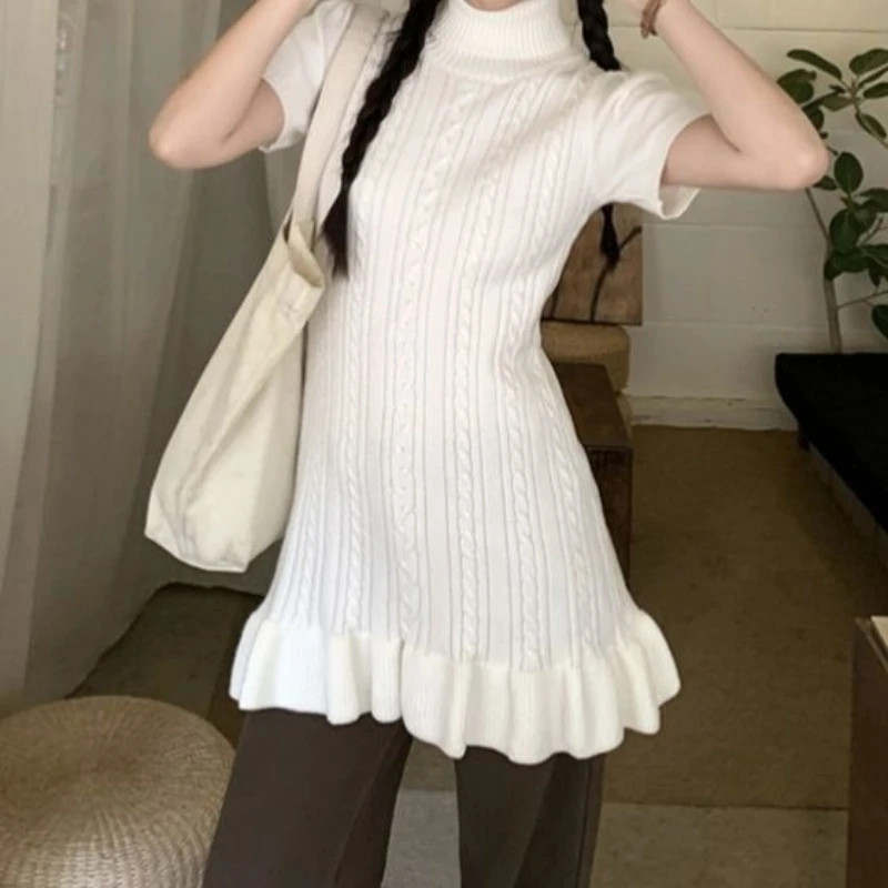 Lazy Style Fried Dough Twists Texture Knitted Skirt Women's Autumn and Winter New Style High Neck Slim Short Sleeve Dress
Lazy Style Fried Dough Twists Texture Knitted Skirt Women's Autumn and Winter New Style High Neck Slim Short Sleeve Dress