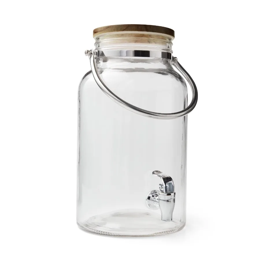 Beverage dispenser for home and office use, made of glass with wooden lid, transparent color, elegant design and durable constr
Beverage dispenser for home and office use, made of glass with wooden lid, transparent color, elegant design and durable constr