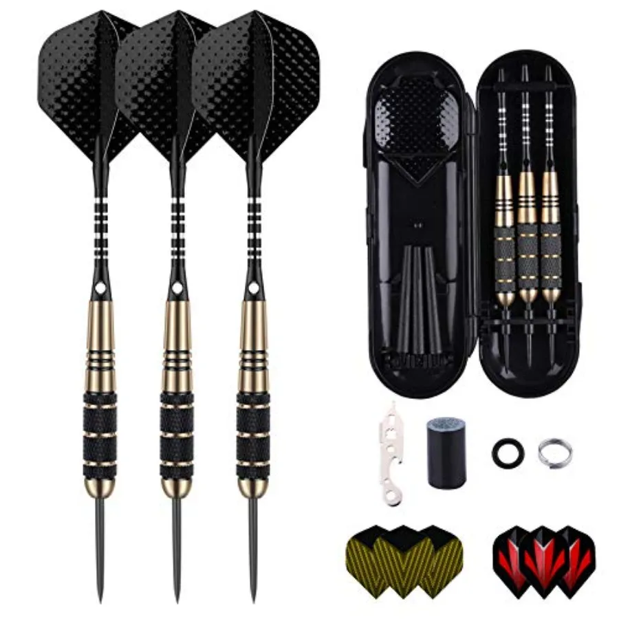 Steel Tip Darts Set for Dartboard, Professional Brass Darts Metal Tip Black Purple Aluminium Nylon Shafts 9 Flights 50 Rubber O
Steel Tip Darts Set for Dartboard, Professional Brass Darts Metal Tip Black Purple Aluminium Nylon Shafts 9 Flights 50 Rubber O