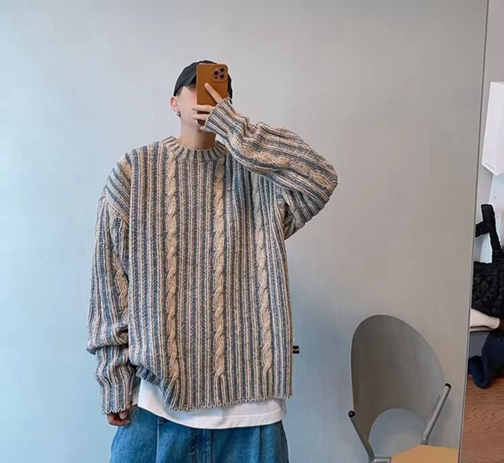 Y2K Striped Crochet Sweater For Men Long Sleeve Knitted Tees Korean Fashion Streetwear Pullovers Patchwork Crewneck Knitwear
Y2K Striped Crochet Sweater For Men Long Sleeve Knitted Tees Korean Fashion Streetwear Pullovers Patchwork Crewneck Knitwear