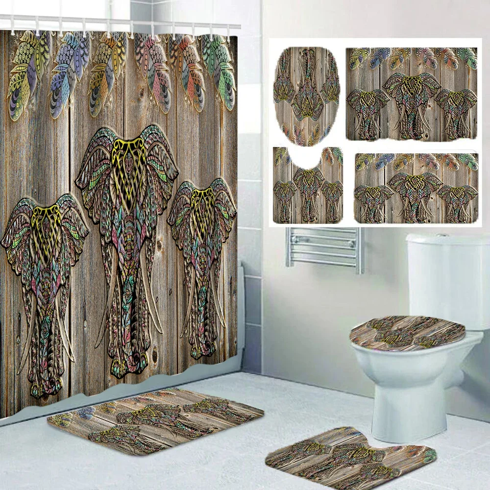 1/4 Wooden Elephant shower Curtains, Toilet Seat Decoration, Shower Curtain with Carpet and Toilet Lid, 12 70.8x70.8 inch Hooks
1/4 Wooden Elephant shower Curtains, Toilet Seat Decoration, Shower Curtain with Carpet and Toilet Lid, 12 70.8x70.8 inch Hooks