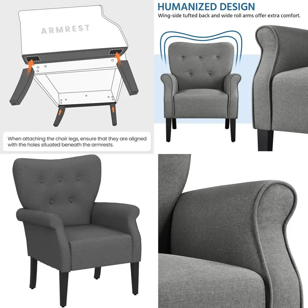 High-Back Upholstered Fabric Club Chair for Living Room, Bedroom, or Office, Set of 2, Gray
High-Back Upholstered Fabric Club Chair for Living Room, Bedroom, or Office, Set of 2, Gray