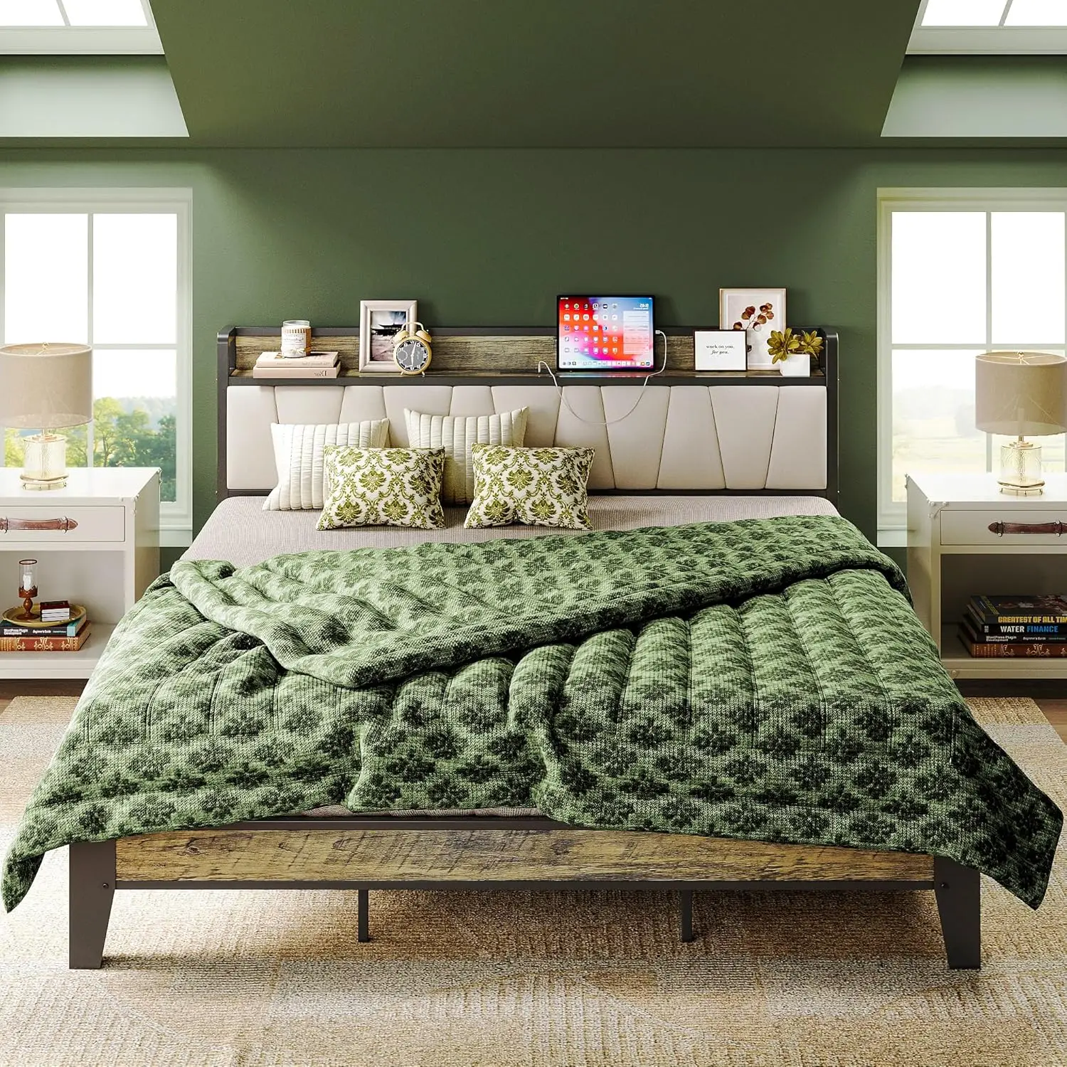 California King Bed Frame, Storage Headboard with Charging Station, Solid and Stable, Noise Free, No Box Spring Needed
California King Bed Frame, Storage Headboard with Charging Station, Solid and Stable, Noise Free, No Box Spring Needed