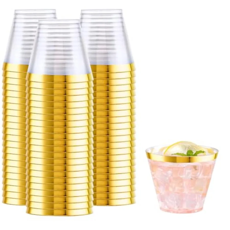 200 PCS Gold Plastic Cups, 9 oz Clear Plastic Cups, Disposable Wine Glasses, Plastic Cocktail Glasses for Party and Wedding
200 PCS Gold Plastic Cups, 9 oz Clear Plastic Cups, Disposable Wine Glasses, Plastic Cocktail Glasses for Party and Wedding