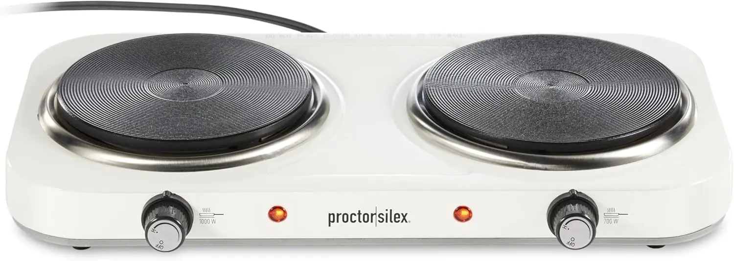 Portable Electric Stove, Cast Iron Double Burner Cooktop, Compact, Adjustable Temperature Hot Plate, 1700 Watts, White (34117)
Portable Electric Stove, Cast Iron Double Burner Cooktop, Compact, Adjustable Temperature Hot Plate, 1700 Watts, White (34117)