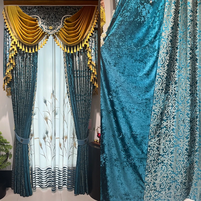 Custom velvet bronzing living room luxury French bedroom shading blue cloth blackout curtain tulle valance drape C2121
Custom velvet bronzing living room luxury French bedroom shading blue cloth blackout curtain tulle valance drape C2121