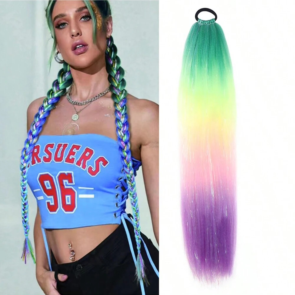 26Inches Sparkle Colorful Ponytail Hair Extensions With Elastic Hair Bands Gradient Color Braiding Festival Carnival Hair Color
26Inches Sparkle Colorful Ponytail Hair Extensions With Elastic Hair Bands Gradient Color Braiding Festival Carnival Hair Color