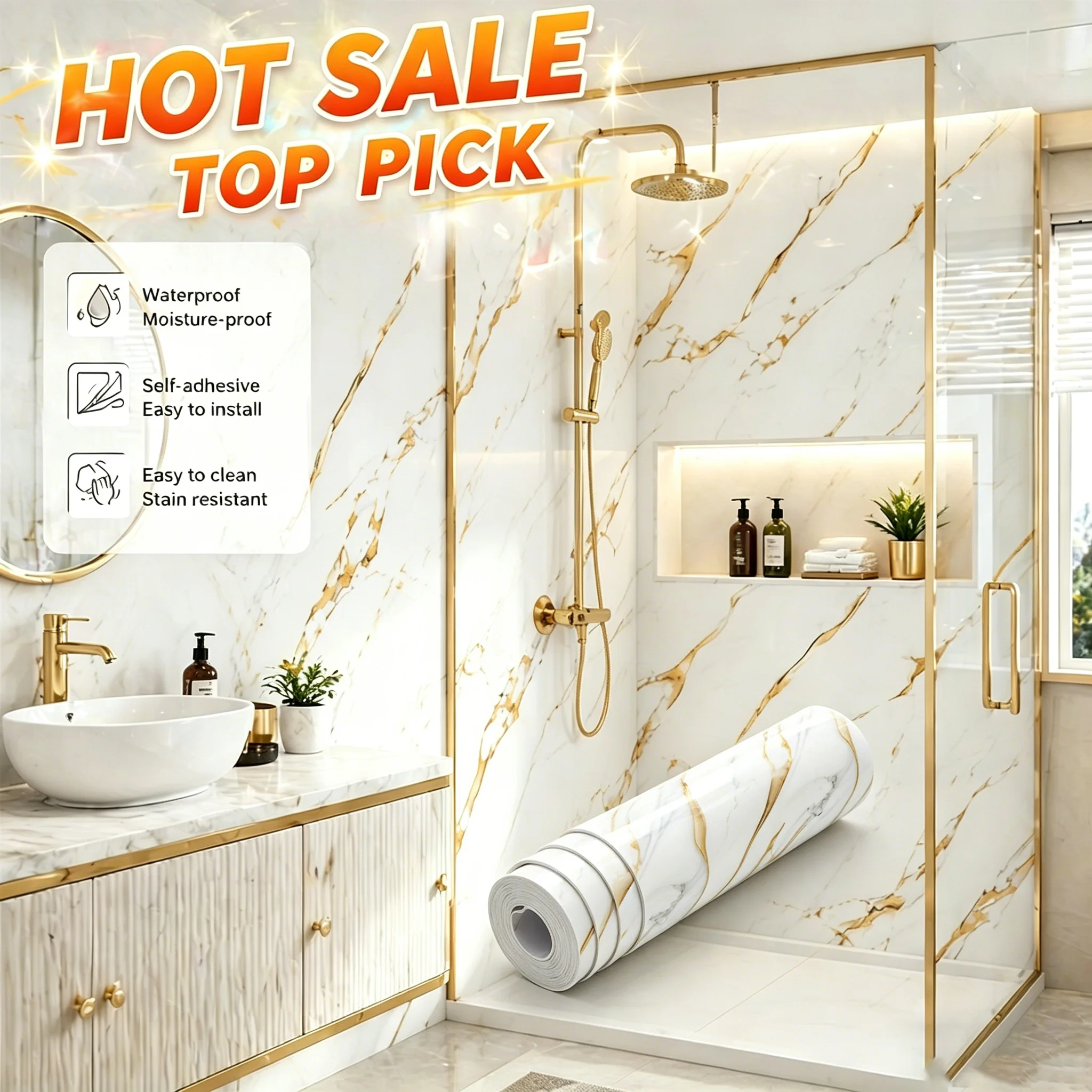 Marble Wall Stickers Tile Stickers Peel-and-Stick Waterproof 40cmx3m Home Decor Bedroom Kitchen Bathroom Room Decoration
Marble Wall Stickers Tile Stickers Peel-and-Stick Waterproof 40cmx3m Home Decor Bedroom Kitchen Bathroom Room Decoration