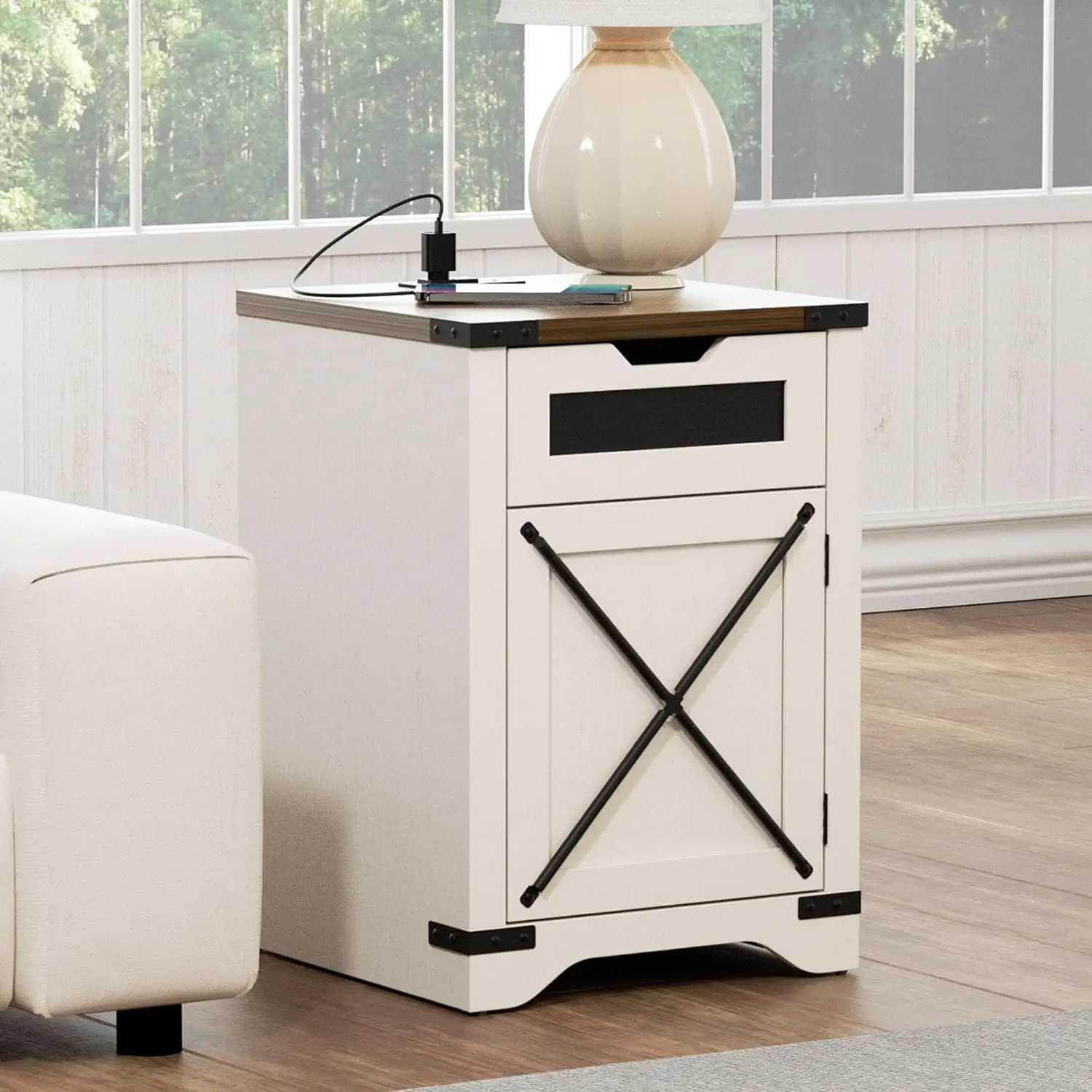 Vabches End Table with Drawer&Barn Door Side Table with Charging Station Farmhouse White Sofa Side Table for Living Room Bedroom
Vabches End Table with Drawer&Barn Door Side Table with Charging Station Farmhouse White Sofa Side Table for Living Room Bedroom