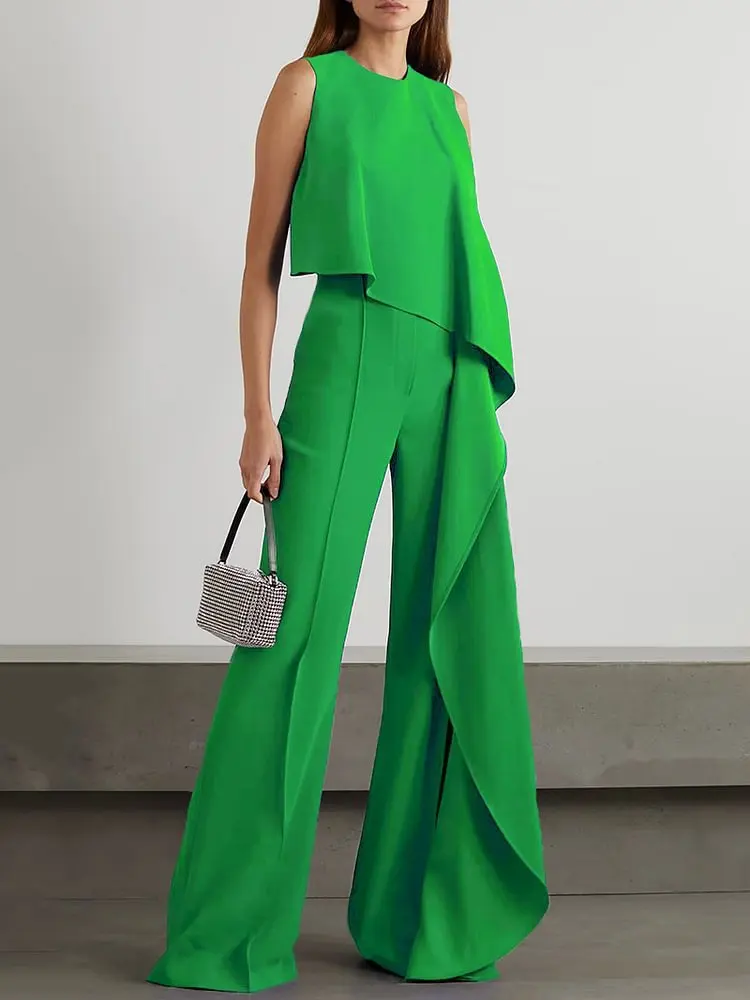 Spring Summer Jumpsuits for Women Plain Elegant Office Lady Solid Color Loose Ruched One Shoulder Split Hem Wide Leg Jumpsuit
Spring Summer Jumpsuits for Women Plain Elegant Office Lady Solid Color Loose Ruched One Shoulder Split Hem Wide Leg Jumpsuit