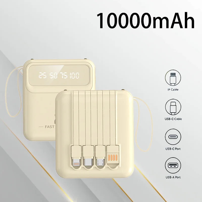 Portable Power Bank with Built-in Cable 10000mAh Large Capacity LED Digital Display External Battery Charger for Mobile Phones
Portable Power Bank with Built-in Cable 10000mAh Large Capacity LED Digital Display External Battery Charger for Mobile Phones