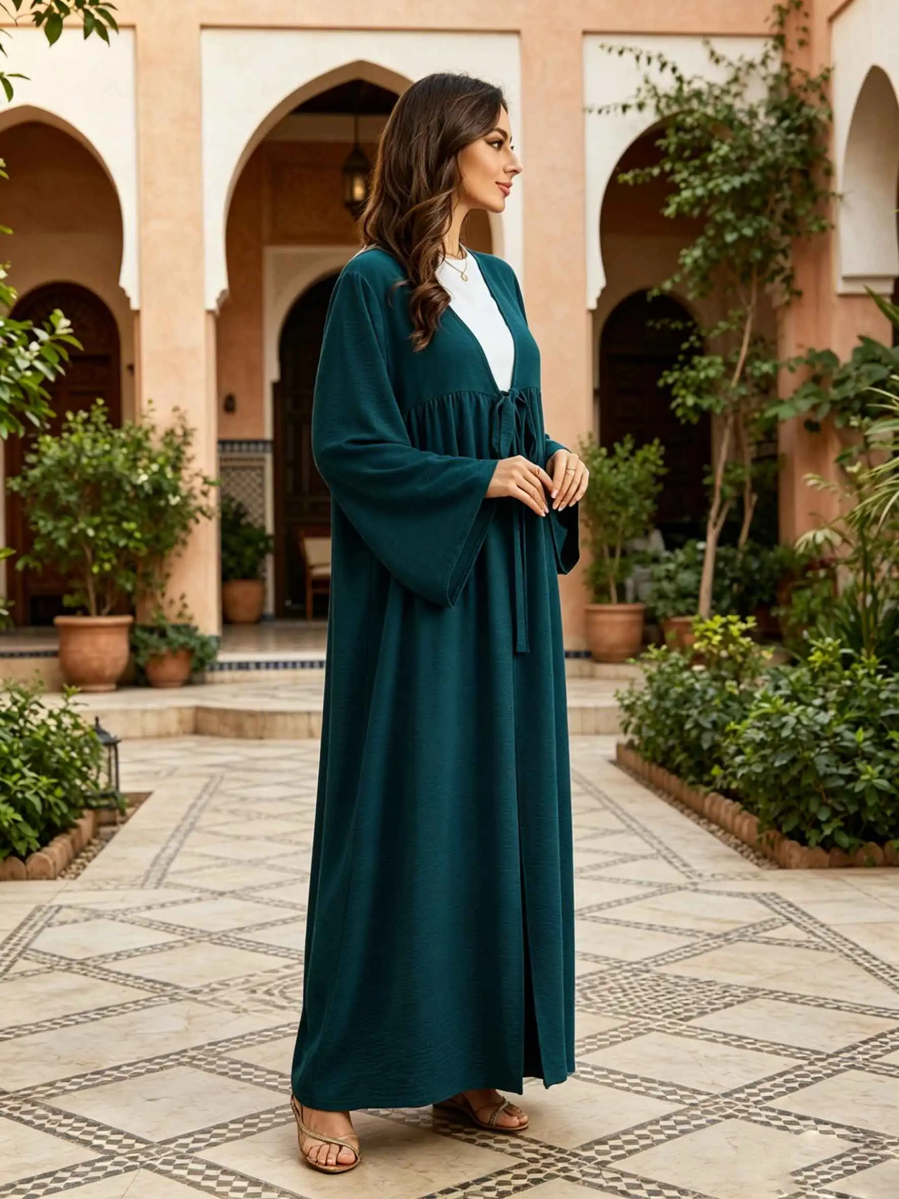 Classic Muslim Abaya V neck Gathered Waist Design Relaxed Long Silhouette for Comfortable Modest Dressing in Various Scenarios
Classic Muslim Abaya V neck Gathered Waist Design Relaxed Long Silhouette for Comfortable Modest Dressing in Various Scenarios