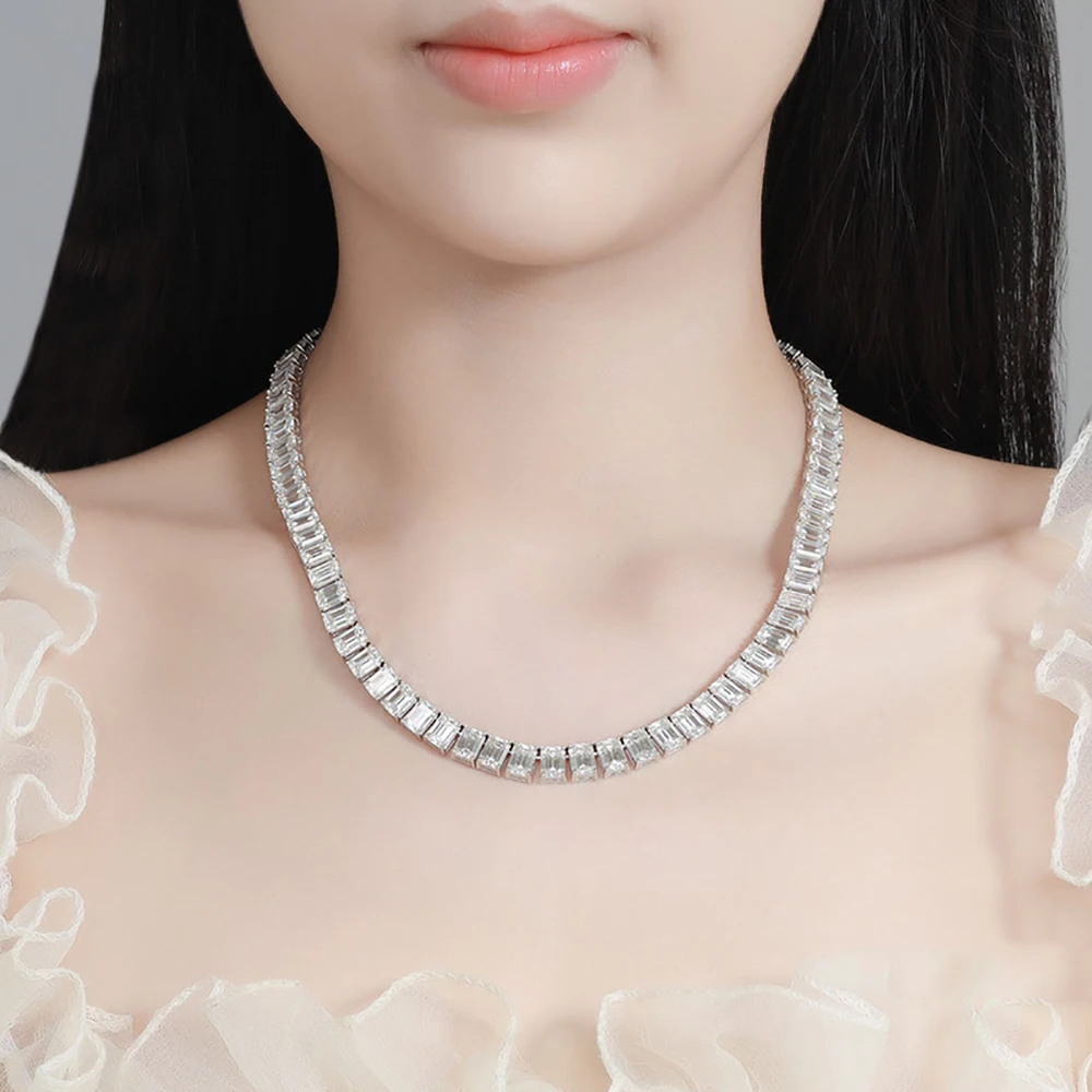 TEMGF Wedding Luxury Moissanite Necklace for Women Men 925 Silver Chain Banquet Advanced Neck Jewelry Full 5*7 Emerald Cut Inlay
TEMGF Wedding Luxury Moissanite Necklace for Women Men 925 Silver Chain Banquet Advanced Neck Jewelry Full 5*7 Emerald Cut Inlay