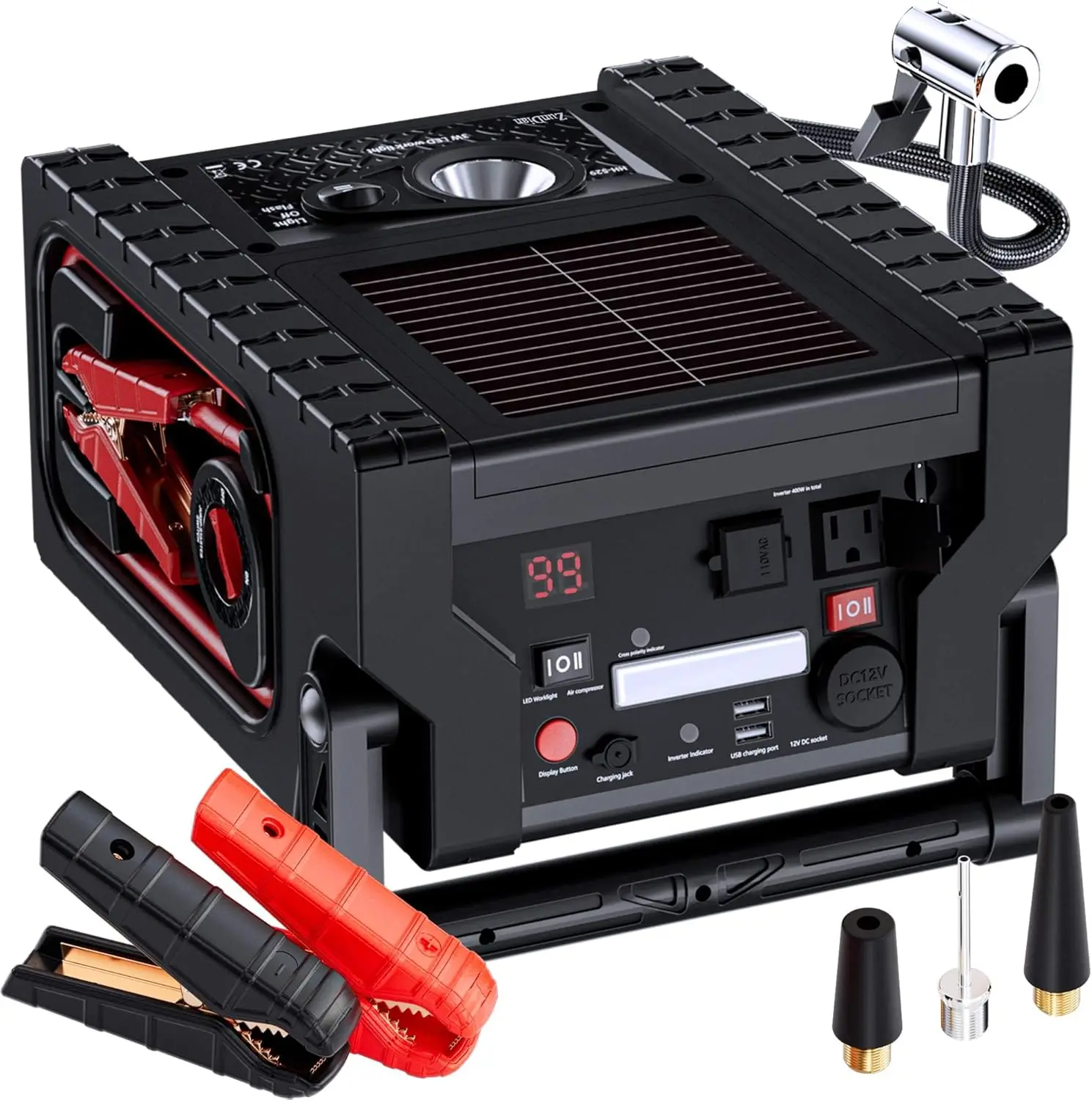 2000A Car Battery Jump Starter with Air Compressor 12V Battery Jumper Box Car Start Booster Up to 10L Gas 8L Diesel Engines
2000A Car Battery Jump Starter with Air Compressor 12V Battery Jumper Box Car Start Booster Up to 10L Gas 8L Diesel Engines