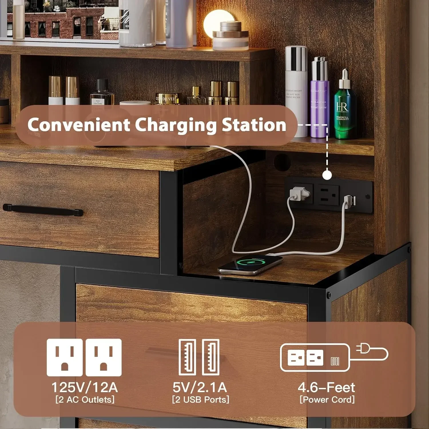 3 Lighting Modes, Makeup Table with 2 USB Ports and Outlets, Vanity Table with 5 Drawers,Nightstand and Storage Shelves
3 Lighting Modes, Makeup Table with 2 USB Ports and Outlets, Vanity Table with 5 Drawers,Nightstand and Storage Shelves