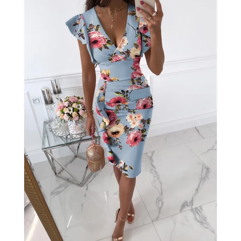New in Women Floral Print Midi Dress Plus Size Ruffles Sleeve V-neck Slim Vintage Dresses Elegant Bodycon Party Dress Vestidos
New in Women Floral Print Midi Dress Plus Size Ruffles Sleeve V-neck Slim Vintage Dresses Elegant Bodycon Party Dress Vestidos