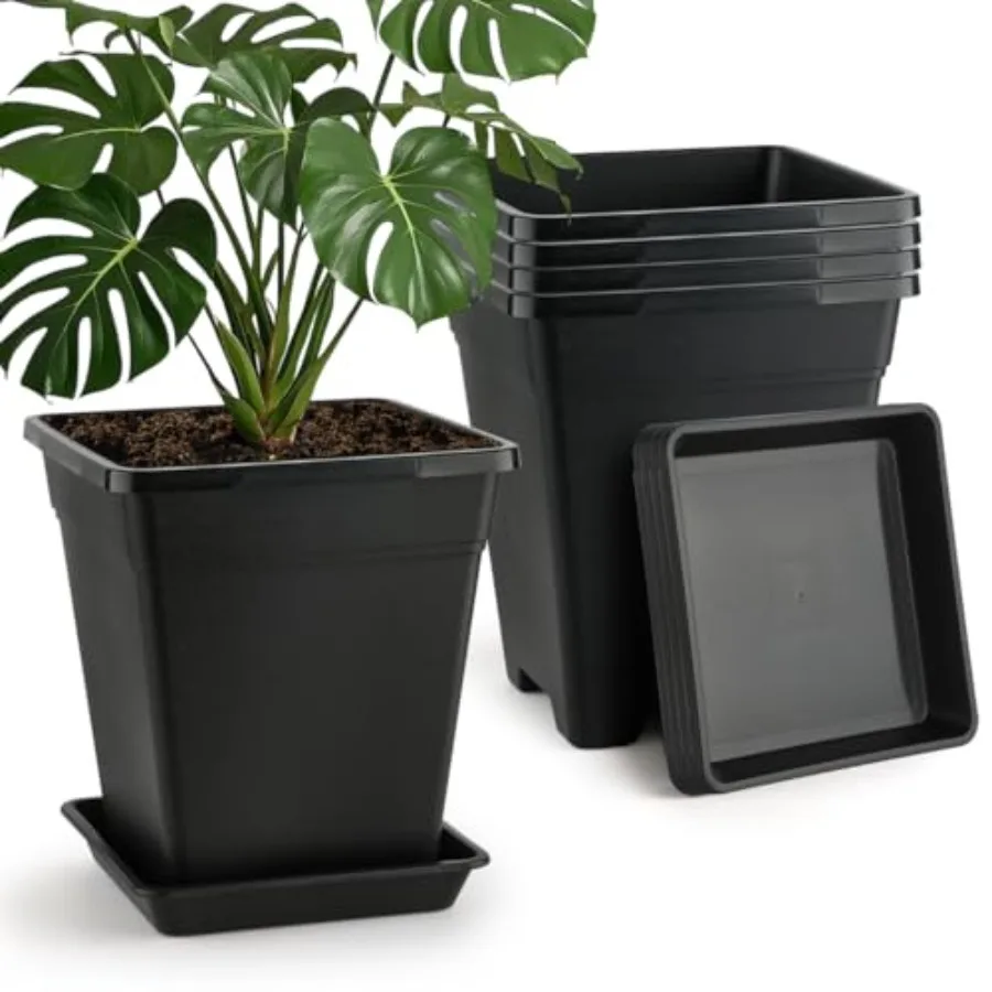 Plant Pots Set of 5, Large Square Plastic Planter with Drainage Saucer, 5 Gallon Thick Outdoor Garden Pots Container for Outdoo
Plant Pots Set of 5, Large Square Plastic Planter with Drainage Saucer, 5 Gallon Thick Outdoor Garden Pots Container for Outdoo