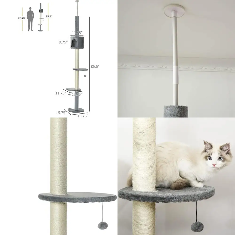 Adjustable 85.5 Grey Cat Tree with 4-Tier Activity Center, Scratching Post, and Hanging Balls for Play and Rest
Adjustable 85.5 Grey Cat Tree with 4-Tier Activity Center, Scratching Post, and Hanging Balls for Play and Rest