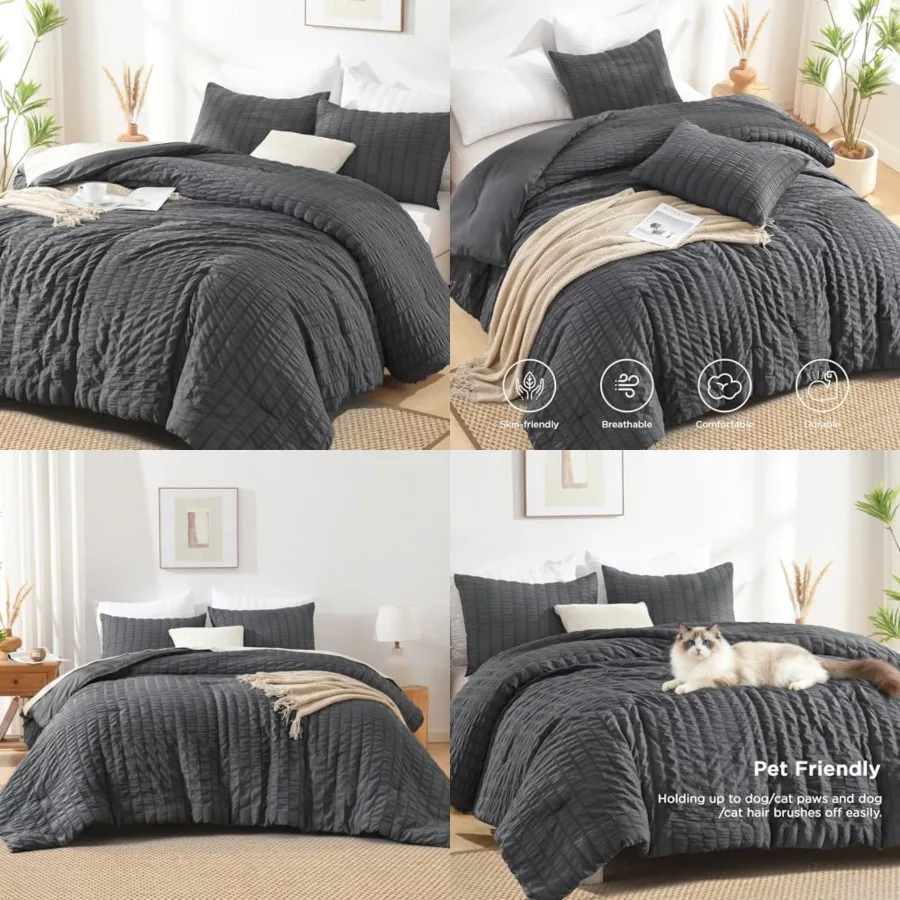 Seersucker King Comforter Set 104x90 inches,3 Pieces - 100 Soft Washed Microfiber Lightweight Comforter with 2 Pillowcases, All
Seersucker King Comforter Set 104x90 inches,3 Pieces - 100 Soft Washed Microfiber Lightweight Comforter with 2 Pillowcases, All