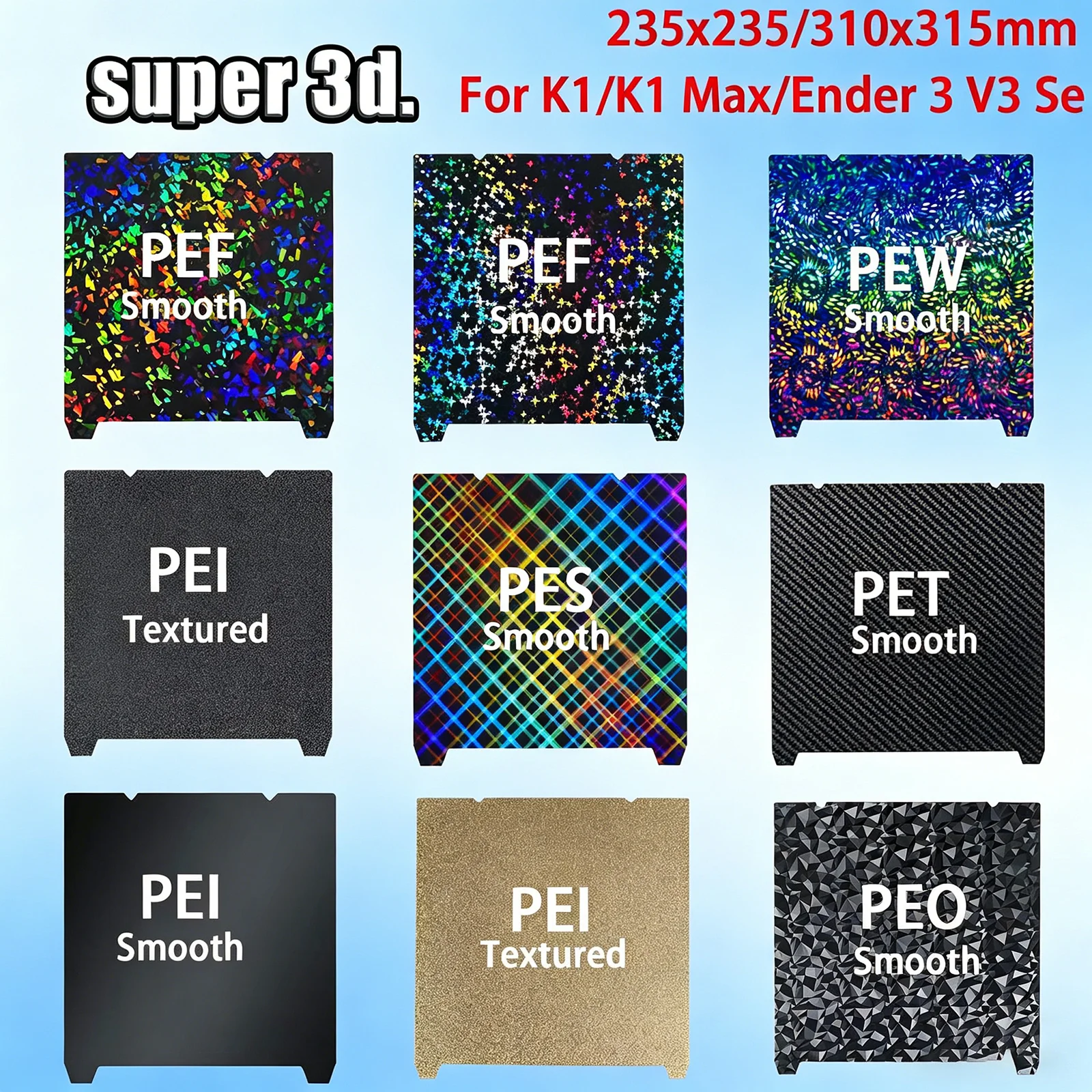 Creality K1 Max Build Plate K1C Bed k1 Build Plate H1H PEO PEY PEI Sheet 235x235 310x315 For 3D Printer Ender 3 S1 Ender 3 V3 Se
Creality K1 Max Build Plate K1C Bed k1 Build Plate H1H PEO PEY PEI Sheet 235x235 310x315 For 3D Printer Ender 3 S1 Ender 3 V3 Se