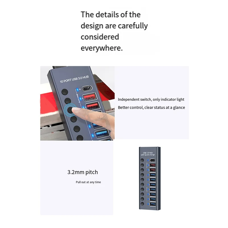 10-портовый концентратор USB 3.0 с портом PD для быстрой зарядки 2,4 А, поддержка нескольких устройств для компьютеров и ноутбуков
10-портовый концентратор USB 3.0 с портом PD для быстрой зарядки 2,4 А, поддержка нескольких устройств для компьютеров и ноутбуков