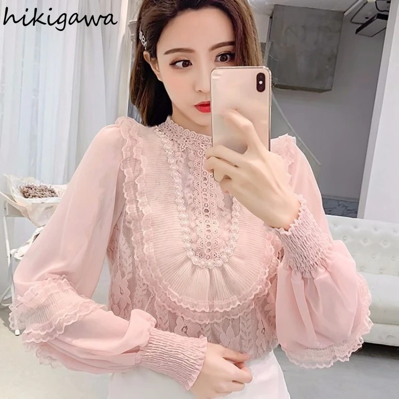 2025 Camisas De Mujer Patchwork Lace Gauze Shirts Korean Fashion Chiffon Blouses for Women Lace Solid Color Sweet Blouse Tops
2025 Camisas De Mujer Patchwork Lace Gauze Shirts Korean Fashion Chiffon Blouses for Women Lace Solid Color Sweet Blouse Tops