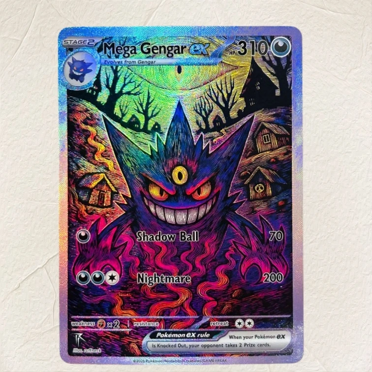 DIY Pokemon Mega Gengar ex Holographic Texture Cards English Version Perfect Condition Classic Anime Collectible TCG
DIY Pokemon Mega Gengar ex Holographic Texture Cards English Version Perfect Condition Classic Anime Collectible TCG