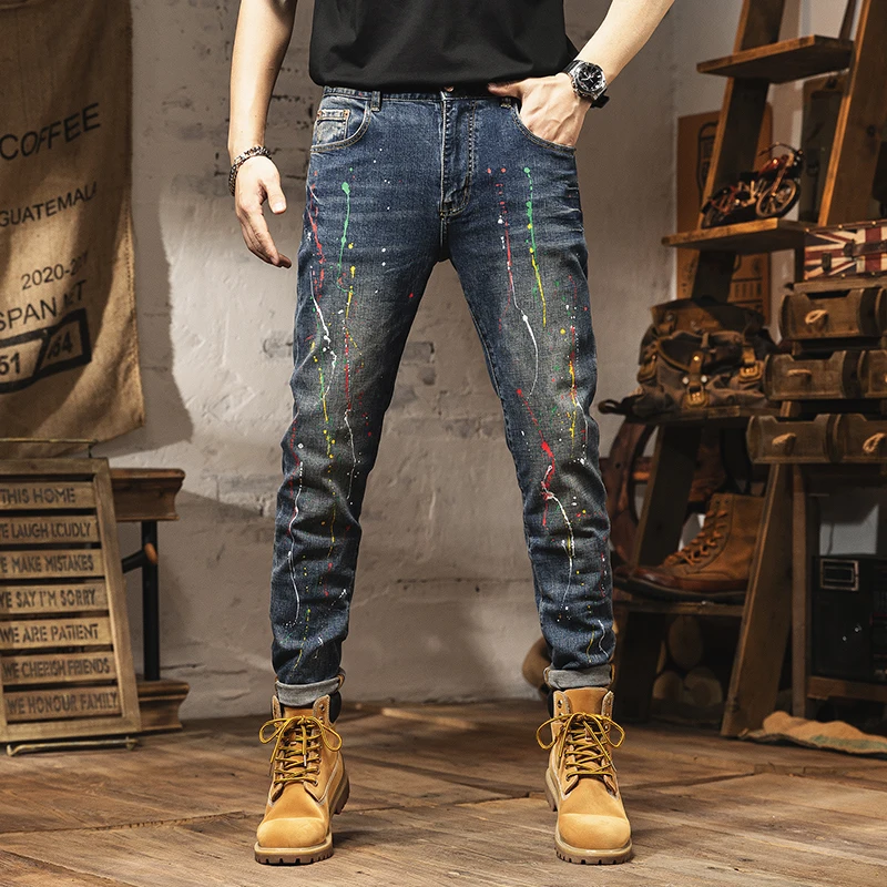 High-End Men's Paint Splatter Denim Jeans Elastic Faion Slim Fit Long Pants Autumn New Sle Trendy Brand Cotton Stretch Denim
High-End Men's Paint Splatter Denim Jeans Elastic Faion Slim Fit Long Pants Autumn New Sle Trendy Brand Cotton Stretch Denim
